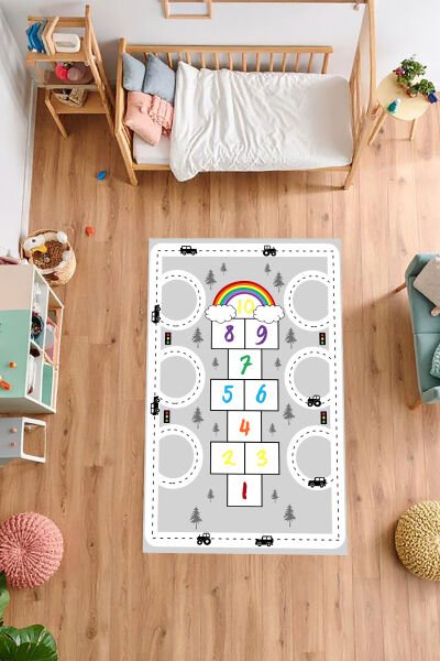 Trafik ve Gökkuşağı Seksek Çocuk Halısı