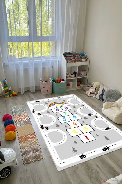 Trafik ve Gökkuşağı Seksek Çocuk Halısı