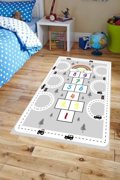 Trafik ve Gökkuşağı Seksek Çocuk Halısı