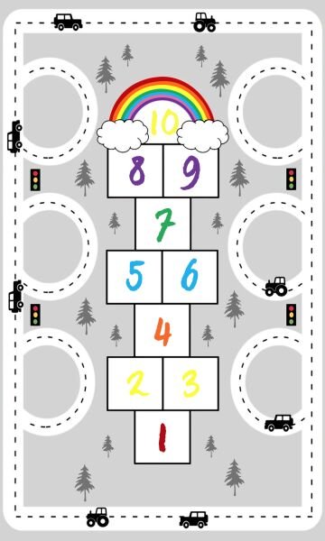 Trafik ve Gökkuşağı Seksek Çocuk Halısı