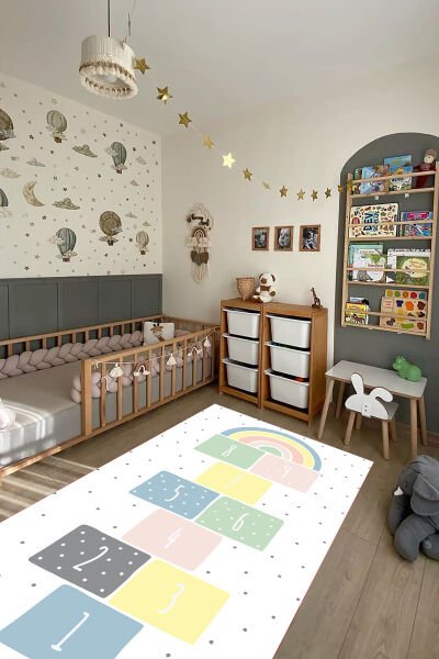 Pastel Adımlar Seksek Çocuk Halısı