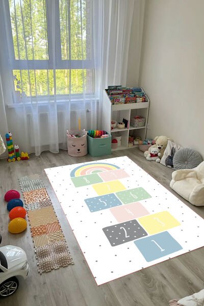 Pastel Adımlar Seksek Çocuk Halısı