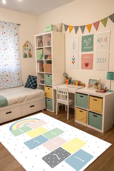 Pastel Adımlar Seksek Çocuk Halısı